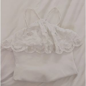 ANTHROPOLOGIE White Lacrosse Halter Top